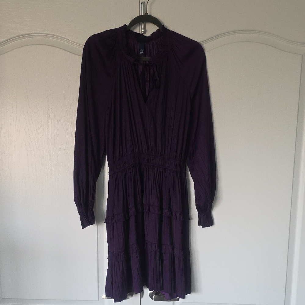 Purple Mock Neck Bishop Sleeve Sundress
